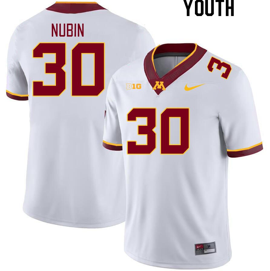 Youth #30 Jordan Nubin Minnesota Golden Gophers College Football Jerseys Stitched-White